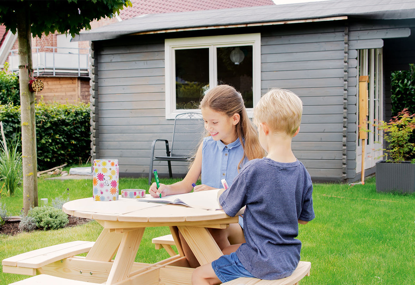 Table de pique-nique en bois ronde "Nicki"