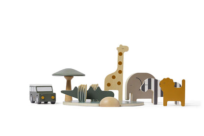 Animaux et Jeep safari en bois FLEXA