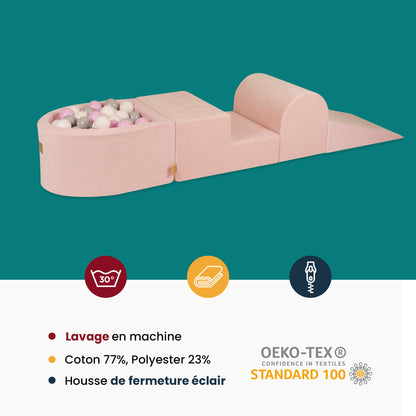 Parcours de motricité en mousse "Teddy" blanc 4 éléments + piscine à balles MEOWBABY