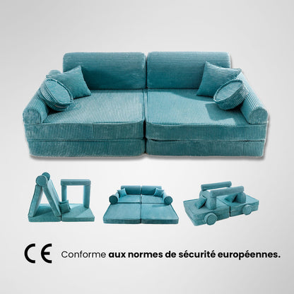 Canapé modulable en velours turquoise MEOWBABY