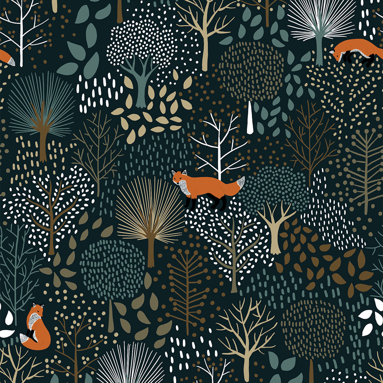 Papier peint enfants "Motifs forêt et renard" LILIPINSO