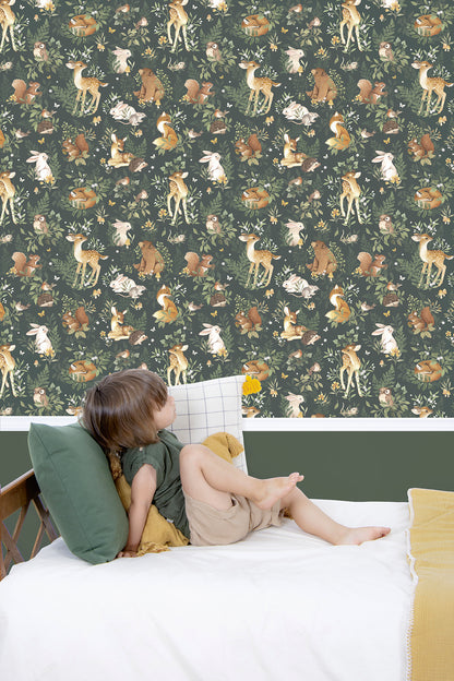 Papier peint enfants "Motif animaux de la forêt" LILIPINSO