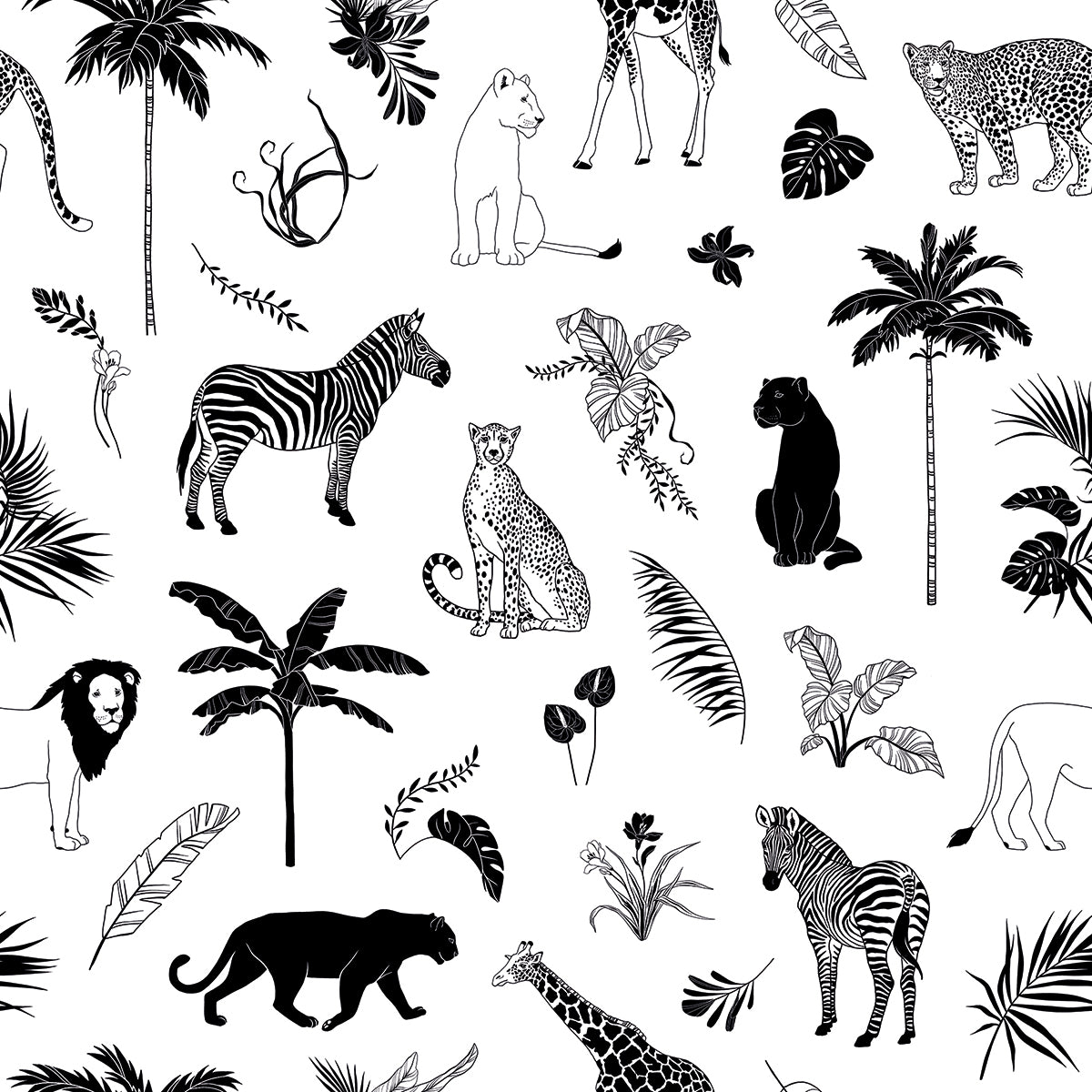 Papier peint enfants "Motif animaux de la savane" LILIPINSO