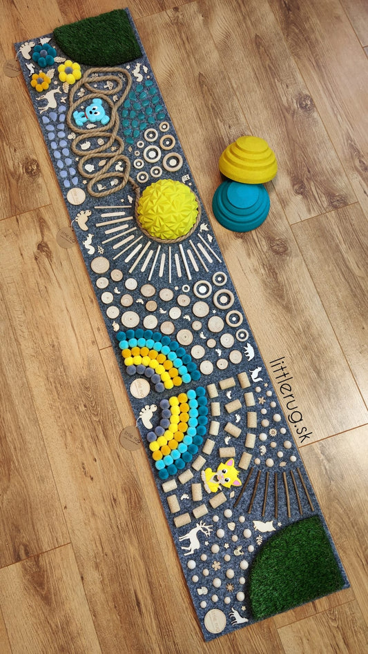 Tapis sensoriel "M" jaune & bleu