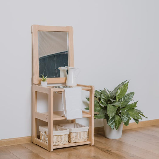 Mini Montessori-gootsteen + WOODJOY-spiegel