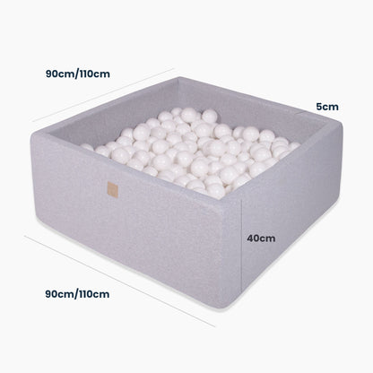 Piscine à balles carrée XL "Coton" grise + 400 balles  MEOWBABY